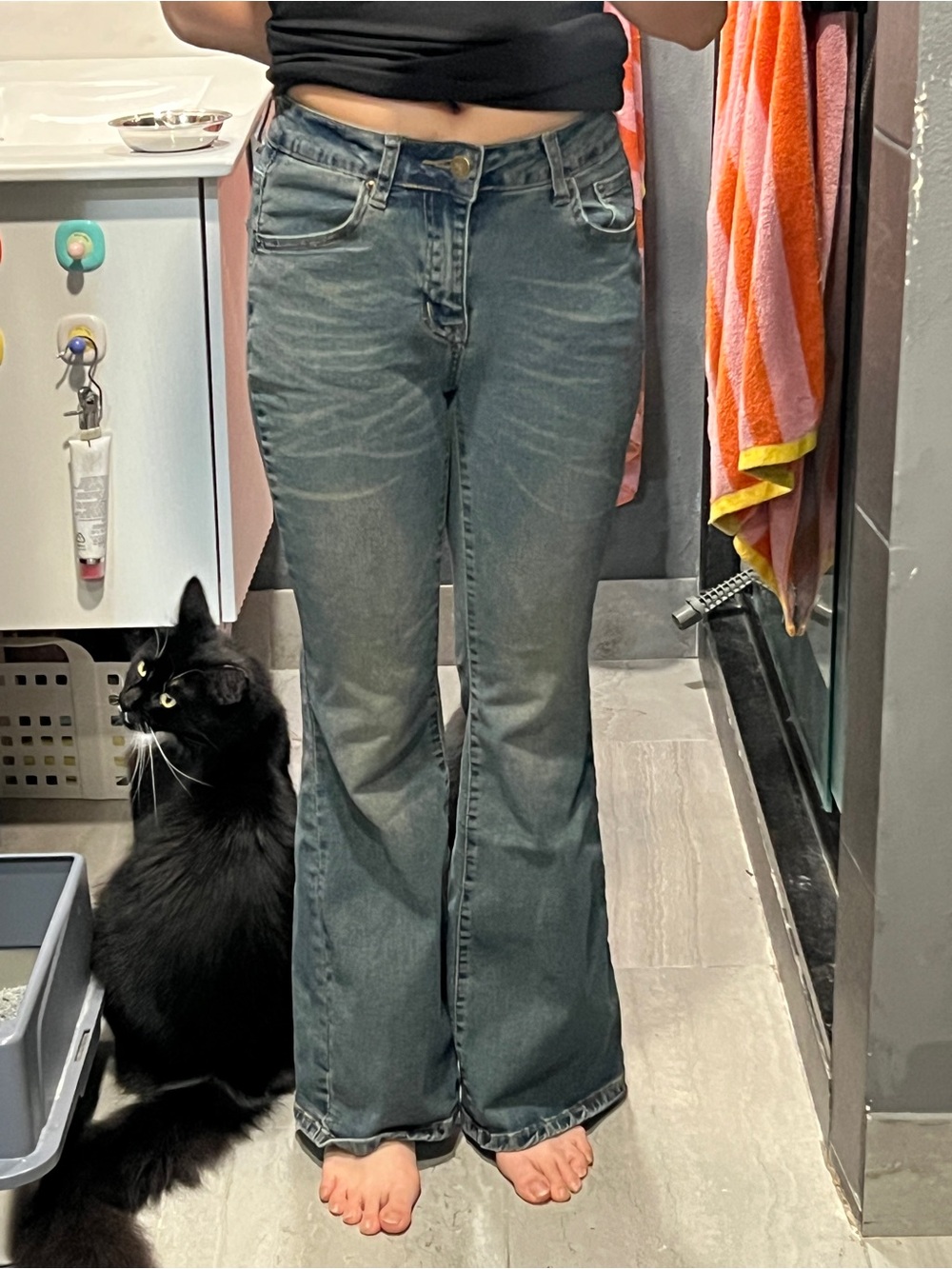 SHEIN Vintage-Inspired Washed Blue Flared Jeans